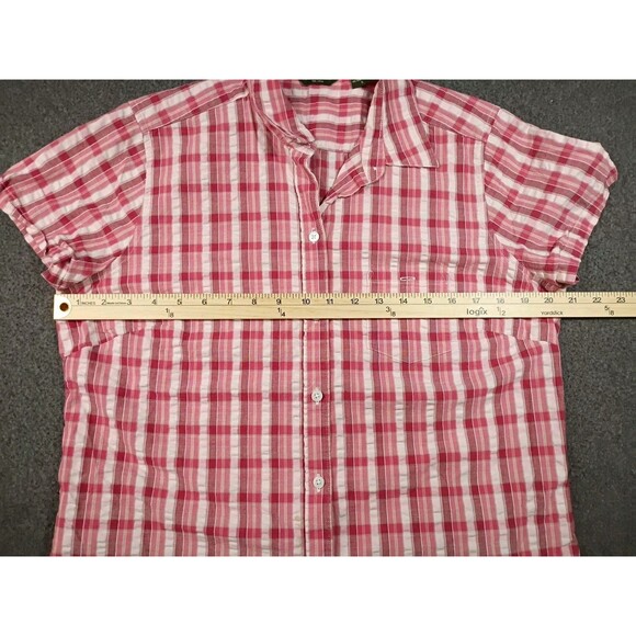 Eddie Bauer Shirt Women's Button Down Short Sleeve Plaid Pink Size Large - Picture 7 of 11